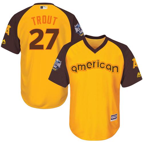 Angels #27 Mike Trout Gold 2016 All-Star American League Stitched Youth MLB Jersey - Click Image to Close